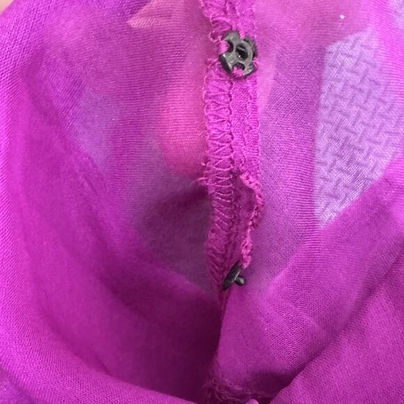 DKNY Blouse Womens Size 12 Purple 100% Silk Sheer Pleated Button Front Top - Picture 7 of 15